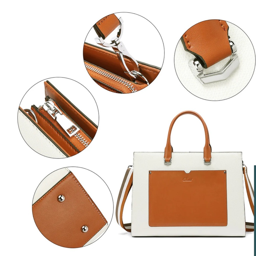 Cluci Leather Briefcase Women Laptop Bag 16.5 In Business Shoulder Strap Classic - Picture 3 of 16